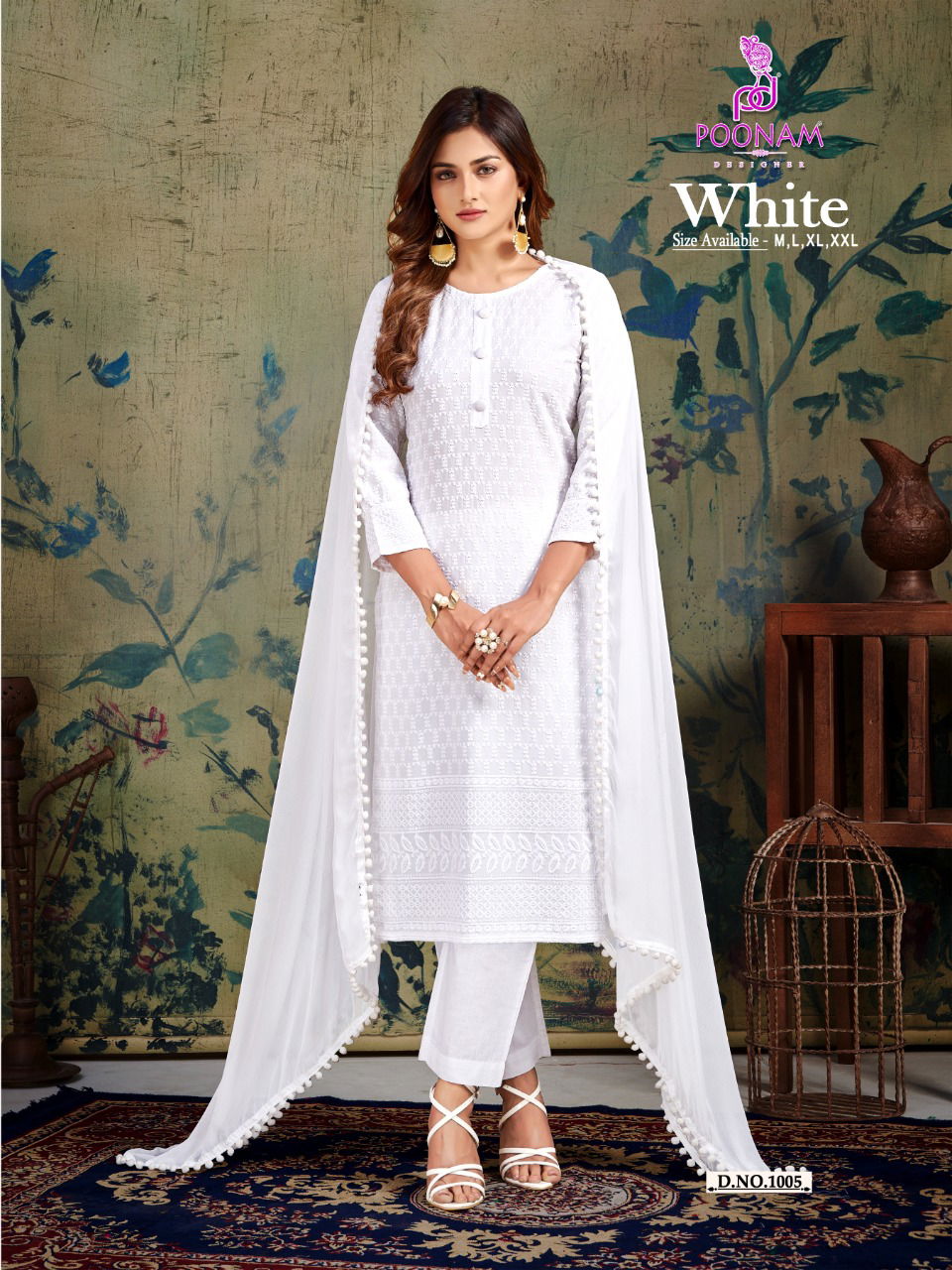 Poonam White Ethnic Wear Wholesale Designer Readymade Suit Catalog
